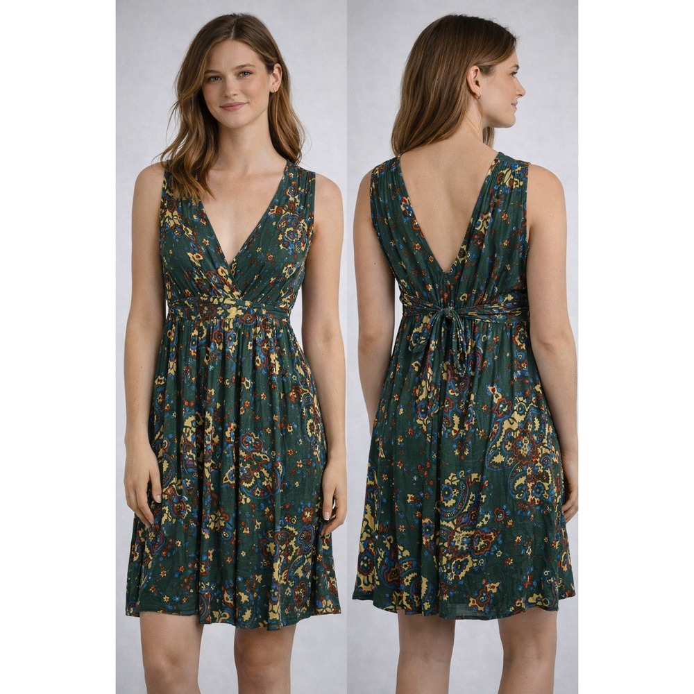 Free People Paisley Mini Dress Womens Small Green Boho Festival
